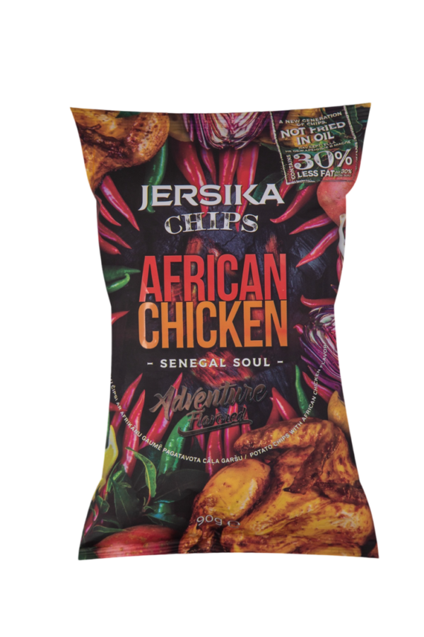 Čipsi JERSIKA CHIPS ar cāļa gaļu āfrikāņu gaumē, 90g